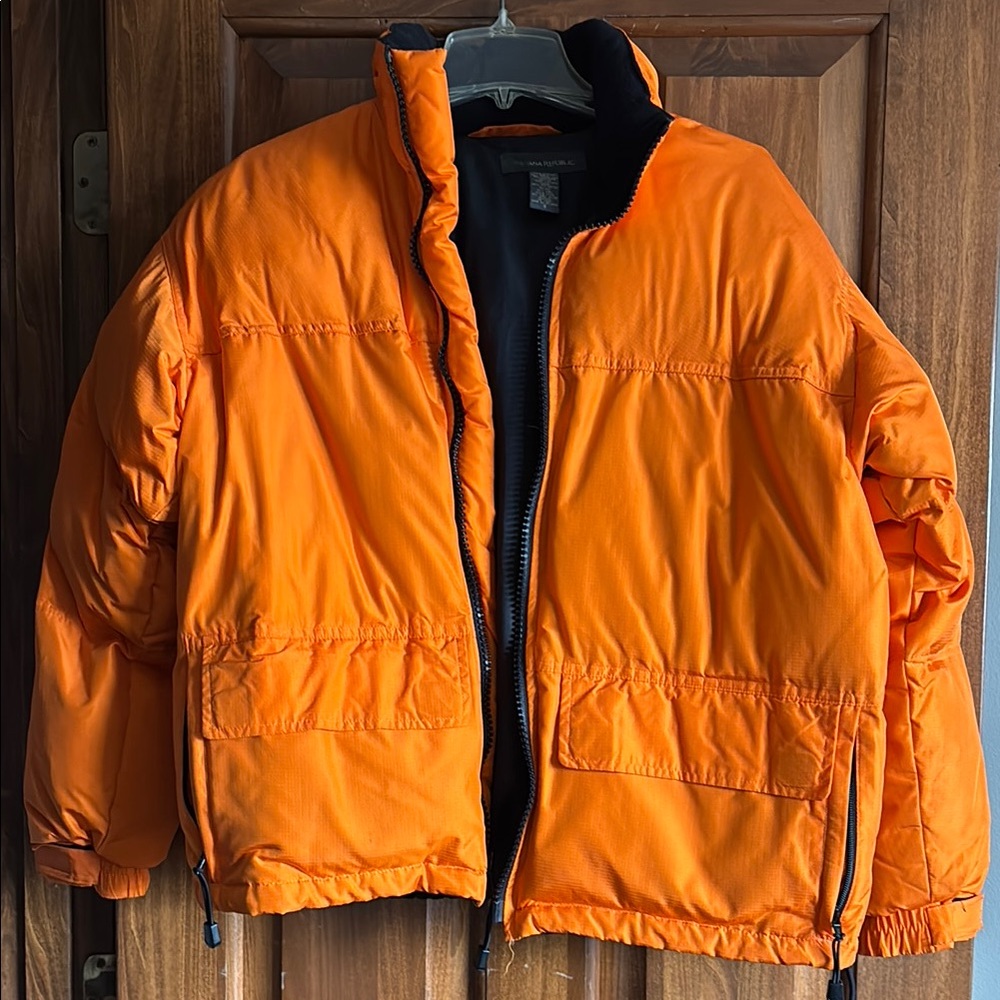 Banana Republic Orange Puffer Jacket with High Collar and Full Zip. UT fans!